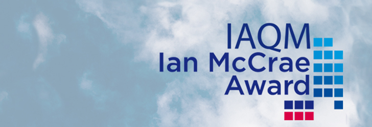 Banner reading "IAQM Ian McCrae Award" on blue cloudy sky background